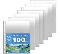 Pack Of 100 A5 Perforated Plastic Pockets-Quality Perforated Pockets-Transparent Perforated-Thickness 0.05 Mm-For Protecting Paper,Documents And Documents