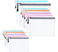 Pack Of 12 A3 + A4 + A5 Transparent Pvc Transparent Document Folders Waterproof Plastic Zip Bags For Office And Travel (5 Colours)