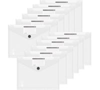 Pack Of 12 A4 Document Wallets,6 Colours A4 Plastic Document Wallets With 11 Holes And Button Pocket,Waterproof Document Folder,Folder,Perforated Office Pockets (Horizontal,Transparent)