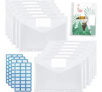 Pack Of 12 A4 Perforated Plastic Document Wallets With Button For A4 Documents Binding Sleeves And Label Pockets-Waterproof