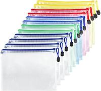 Pack Of 12 A5 Transparent Pvc Document Folders,Waterproof Plastic Zip Bag,Mesh Zipper Pouch For Travel,Supplies,Office,5 Colours.[Q1]