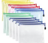 Pack Of 12 A5 Transparent Pvc Document Folders,Waterproof Plastic Zip Bag,Mesh Zipper Pouch For Travel,Supplies,Office,5 Colours.[Q30]