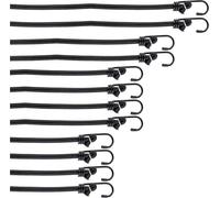 Pack Of 12 Elastic Bungee Cord With Hooks In Black In 4 Different Lengths-Cable Tensioner For Car And Bike Luggage Rack-Multi Purpose Hook