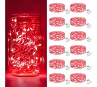 Pack Of 12 Mini Battery Operated Led Fairy Lights, 2M 20Led 3 Modes Battery, Ip65 Waterproof Small Led String Lights Indoor Decoration For Valentine'S Day, Red
