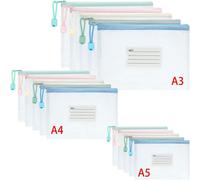 Pack Of 15 A3 A4 A5 Pvc Zip Document Folders With Label Bag For Storage,Documents,Corporate Recipes,Organisation