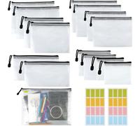 Pack Of 15 Plastic Zippered Pouches A4/A5/A6/B4/B5/B6/B8/Invoice,Transparent Zip Pouch For Documents,Receipts,Cosmetics Storage