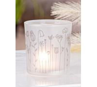 Pack of 18 Lantern, cylindrical, Floral design, Glass, white, PU 18, H. 8 cm, D. 7 cm