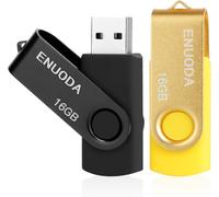 Pack of 2 16GB USB 2.0 Flash Drive Storage Rotating Memory Stick with LED Light (Black Yellow)