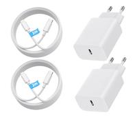 Pack of 2 20 W USB-C Fast Charger + 2 m USB-C to Light-ning Fast Charging Cable Compatible with i-Phone 15/14/13/12 Pro Max Mini, Sam-Sung Galaxy S23/S22, Air -Pods Pro, i-Pad - Compact White Plug