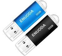 Pack of 2 32GB USB 2.0 Flash Drive Storage Memory Stick with LED Light (Black Blue)