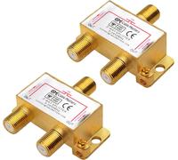 Pack of 2 Bi-Directional Coaxial Cable Splitters (DTT TV Antenna Splitter) 2.4 GHz 2 Way for STB TV, Antenna and MoCA Network - Power Transmission to All Ports