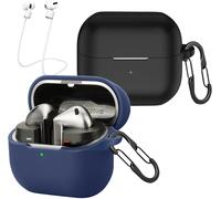 [Pack Of 2] Case Compatible With Samsung Galaxy Buds 3 / Galaxy Buds 3 Pro, Liquid Silicone Protective Case, Soft Shockproof Cover With 2 Carabiner Cord Anti-Lost ¿ Blue And Black