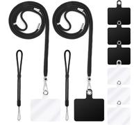 Pack Of 2 Cell Phone Neck Lanyards + 2 Phone Straps + 6 Phone Strap Patches, Nylon Cross Lanyard, Nylon Wrist Straps, Pvc Patch With Ring