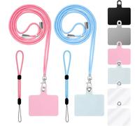 Pack Of 2 Cell Phone Neck Lanyards + 2 Phone Straps + 6 Phone Strap Patches, Nylon Cross Lanyard, Nylon Wrist Straps, Pvc Patch With Ring