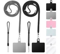 Pack Of 2 Cell Phone Neck Lanyards + 2 Phone Straps + 6 Phone Strap Patches,Nylon Cross Lanyard,Nylon Wrist Straps,Pvc Patch With Ring.[I70]
