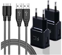 Pack of 2 Fast Charging USB C Charger with 2 m Nylon Cable for Samsung Galaxy S22 S21 S20 FE Plus, S10+, S9, S8, Note 10, 9, 8, 7 and A52, A51, Series A, USB Type C Telephone Charger ¿ Black