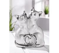 Pack of 2 Figure, Cat, Porcelain, silver colored, PU 2, L. 9 cm, W. 16 cm, H. 20 cm