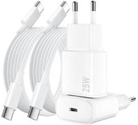 Pack Of 2 For Iphone Fast Charger, 25w Pd Usb-C Mains Plug With 2m Cable (Iphone 15 25w)