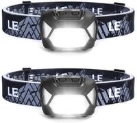 Pack Of 2 Led Headlights 220lm, 1300 Lux, Waterproof Ipx4, Adjustable Headband, Various Lighting Modes For Outdoor, Hiking, Battery Operated (Not Included), Black