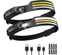 Pack Of 2 Rechargeable Led Headlights, 3 Colours Led Strip, Ipx4 Waterproof, 10 Lighting Modes With Motion Sensor, Light Weight For Fishing, Camping, Cycling, Running (8 Hooks)