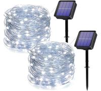 [Pack of 2] Solar String Lights,2 x 14 m 120 LED Solar String Lights,Waterproof 8 Modes Decoration Light for Garden,Yard,Home,Christmas,Wedding,Party (White)