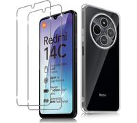 Pack Of 2 Tempered Glass For Xiaomi 14c 4g/Poco C75 And 1 Case, 0.33 Mm Screen Protector, 9h Hardness, Hd Transparent Glass Protection, Shockproof Anti-Scratch Soft Tpu Bumper Cover