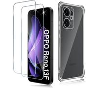 Pack Of 2 Tempered Glass Screen Protectors For Oppo Reno 13f/13f And 1 Case, 0.33 Mm Screen Protector, 9h Hardness, Hd Transparent Glass Protection, Shockproof Anti-Scratch Soft Tpu Bumper