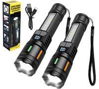 Pack Of 2 Ultra Powerful Led Flashlight, Rechargeable Flashlight, Lumens Ultra Powerful Flashlight, Usb Rechargeable Torch With Zoom, For Camping, Hiking, Emergency