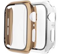 Pack Of 2 Ultra-Thin Protective Tempered Glass Screen Protectors Compatible With Apple Watch 41 Mm Shock-Absorption Case Cover For Iwatch Series 9/8/7,Light Gold/Clear,41 Mm