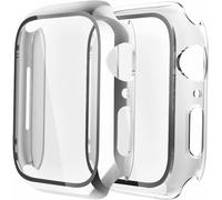 Pack Of 2 Ultra-Thin Protective Tempered Glass Screen Protectors For Apple Watch 45 Mm With Shock-Absorption Case Cover For Iwatch Series 9/8/7,Silver/Clear,45 Mm