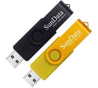 Pack of 2 USB 2.0 Flash Drive Memory Stick Rotating Data Storage with LED Light (2 Colours: Black Gold)