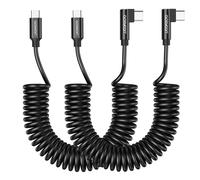 Pack Of 2 Usb C To Usb C Short Spiral Cable 240 W Usb C Cable Quick Charge Pd 3.0 Angled Usb Type C Cable For Iphone 15 Galaxy S24 23, For Huawei, Extended From 0.3 M To 0.8 M (Black)