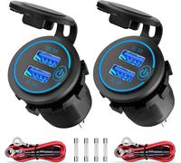 Pack Of 2 X 36w Quick Charge 3.0 Usb Car Charger Socket, 12v/24v Dual Usb Quick Charge 3.0 Car Cigarette Lighter Adapter With Touch Switch For Motorcycle, Boat, Truck, Caravan