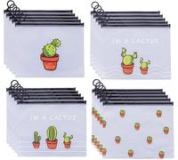 Pack Of 20 Pvc Zippered Document Pouches,A6,B6,Waterproof,Frosted,For Stationery,Documents,Cosmetics (Cactus,4 Styles)