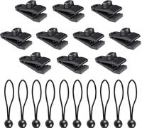 Pack Of 20 Tarpaulin And Elastic Rope Clips,Heavy Duty Locking Clip Kits With Ball Bungee Elastic Rope For Tents,Camping,Caravans,Boat/Awnings/Pools/Car