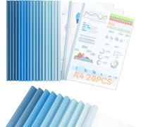 Pack Of 20 Transparent Binding Folders,10 Mm Spine Width-Capacity 90 Sheets,For School,Office,Home,Documents,Blue