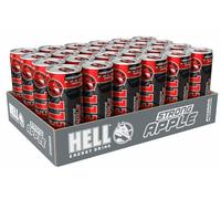 (PACK OF 24) HELL STRONG APPLE Energy Drink | +20% More Caffeine | Vitamins B2, B3, B6, B12, C & D | No Preservatives | 24 x 500 ml |