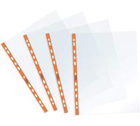 Pack Of 25 Clear Envelopes With Universal Perforation,Inner Format 22 X 30 Cm,Smooth Finish,For A4 Sheets,With Neon Orange Strip