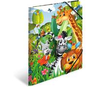 Pack Of 3 A4 Cardboard Collection Folders With Inner Printing And Elastic Jungle Animals For Boys And Girls