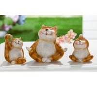 Pack of 3 Figure, Cat, Synthetic resin, brown, PU 3, Assorted 3 times, L. 9 cm, W. 15 cm, H. 15 cm