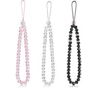 Pack Of 3 Pearl Stone Phone Lanyards,Shiny Crystal Beads Cell Phone Lanyards,Prevent Loss And Theft,Multipurpose Phone Decoration (Colorful),Crystal