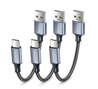 Pack Of 3 Short Usb C Cable 10 Cm, 3a Usb C Cable Fast Charging Nylon Braided Usb Type C Charger Cable Compatible With Samsung Galaxy S22 S21 S20, For Huawei P40 P30 P20 (10 Cm X 3, Black)
