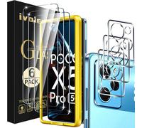 Pack Of 3 Tempered Glass Screen Protectors For Xiaomi Poco X5 Pro 5g (Not For Poco X5 5g) With 3 Pieces Rear Camera Protector, Easy Installation Tool, Anti-Scratch, Bubble-Free