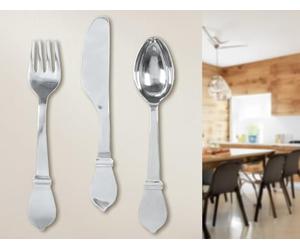 Pack of 3 Wall object, Cutlery, Aluminum, silver colored, PU 3, Assorted 3 times, L. 7 cm, W. 12 cm, H. 62 cm