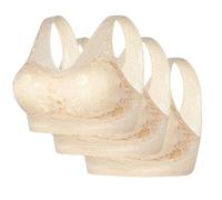 Pack of 3 Women's Bra Without Underwire Comfort Sports Padded Lace Soft Stretch Bustier Medium Hold Non Wired Sleep Classic Top for Everyday Leggings Court Fille (Beige XXL)