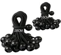 Pack Of 30 Elastic Bungee Balls-10 Cm + 20 Cm-Tarpaulin Bungee Cord-Elastic Sandow For Tarps,Tents,Banners,Nets And Arbors-Black