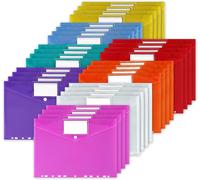 Pack Of 32 A4 Pockets With 11 Holes & Press Stud & Label,Reusable Transparent Plastic Folder,Document Wallets With Waterproof Flap For Home,Office,School,8 Colours