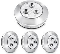 Pack Of 4 Led Spot Light Self Adhesive Extra Lighting Powered By 3 Batteries/Batteries For Wardrobe/Closet/Shelf/Entrance/Kitchen/Passage ¿ Silver