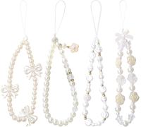 Pack Of 4 Pearl Phone Strap,Phone Jewellery,Portable Phone Chain,Phone Chain,Beaded Cell Phone Strap For Women Girls (White),Plastic,No Gemstone