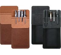 Pack Of 4 Pocket Protectors, Multi-Purpose Leather Pen Holder Organizer, Pen Pocket Protector For Pens, Pointers, Pencils Ruler, Black, Modern
